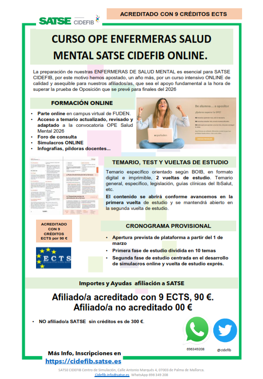 INSCRIPCIÓN PREPARACIÓN OPE SALUD MENTAL 2026 SATSE CIDEFIB - OK 001