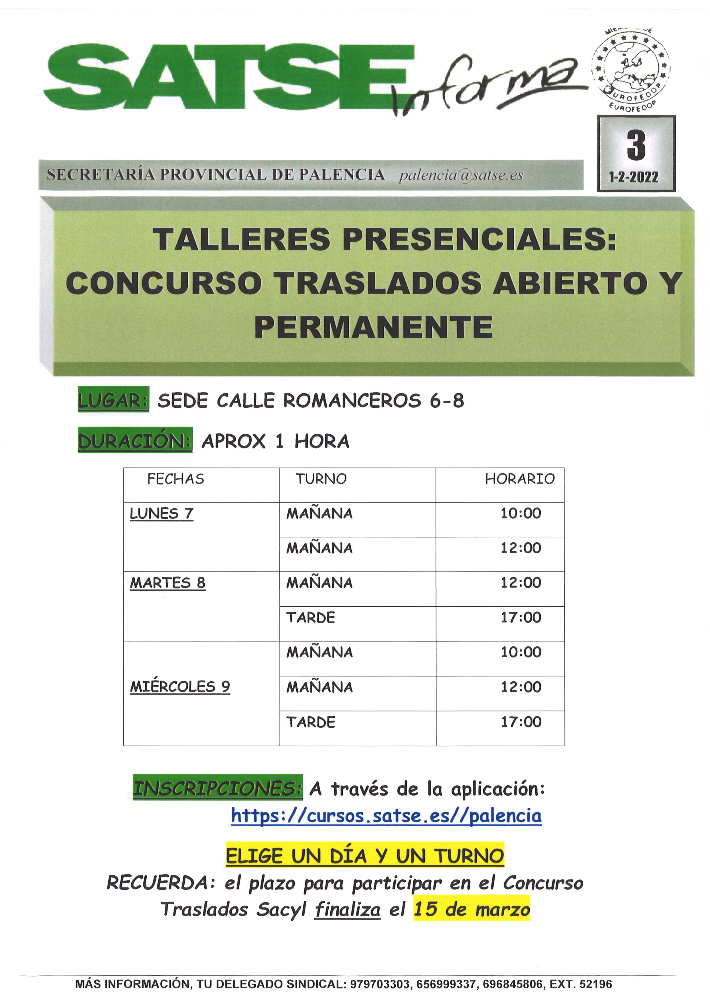 JORNADA LUNES 7 A LAS 10: CONCURSO DE TRASLADOS ABIERTO Y PERMANENTE SACYL